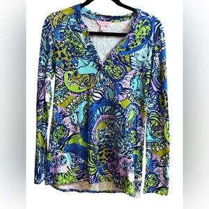Lilly Pulitzer‎ Vibrant Printed Long Sleeve Top Sz XS Vibrant Pattern Coastal